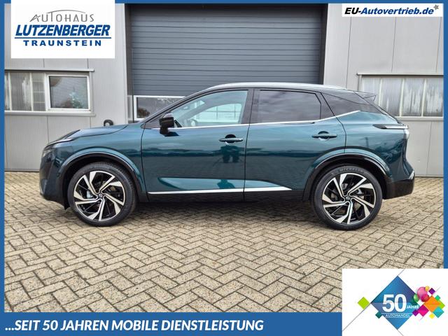 Nissan Qashqai - 1.3 DIG-T MHEV 158 PS X-Tronic Tekna Premium Paket 20"LM Teil-Leder PanoGlasdach Klimaautomatik Sitzheizung Lenkradheizung Navi Head-Up Display elektr. Heckklappe ACC PDC v+h 360&deg;Kamera DAB Bluetooth Touchscreen Apple CarPlay Android Auto