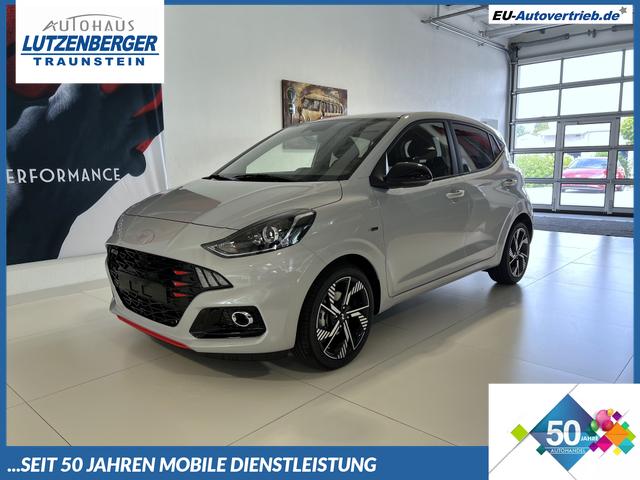 Hyundai i10 - N Line 1.0 T-GDI 66 kW (90 PS) NLine-Interieur-Paket, Lenkradheizung, Sitzheizung, Klimaautomatik, Radio, DAB, Apple CarPlay, Android Auto, Navigationssystem, Rückfahrkamera, Verkehrszeichenerkennung, Tempomat, 16 Zoll Leichtmetallfelgen, uvm.