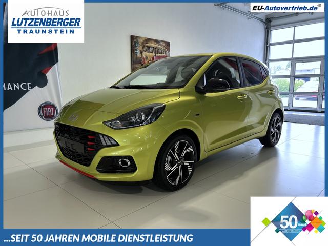 Hyundai i10 - N Line 1.0 T-GDI 66 kW (90 PS) NLine-Interieur-Paket, Lenkradheizung, Sitzheizung, Klimaautomatik, Radio, DAB, Apple CarPlay, Android Auto, Navigationssystem, Rückfahrkamera, Verkehrszeichenerkennung, Tempomat, 16 Zoll Leichtmetallfelgen, uvm.