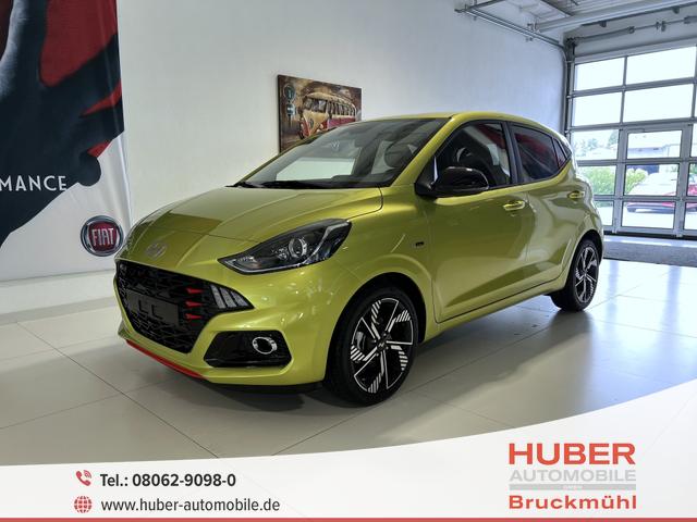 Hyundai i10 - N Line 1.0 T-GDI 66 kW (90 PS) NLine-Interieur-Paket, Lenkradheizung, Sitzheizung, Klimaautomatik, Radio, DAB, Apple CarPlay, Android Auto, Navigationssystem, Rückfahrkamera, Verkehrszeichenerkennung, Tempomat, 16 Zoll Leichtmetallfelgen, uvm.