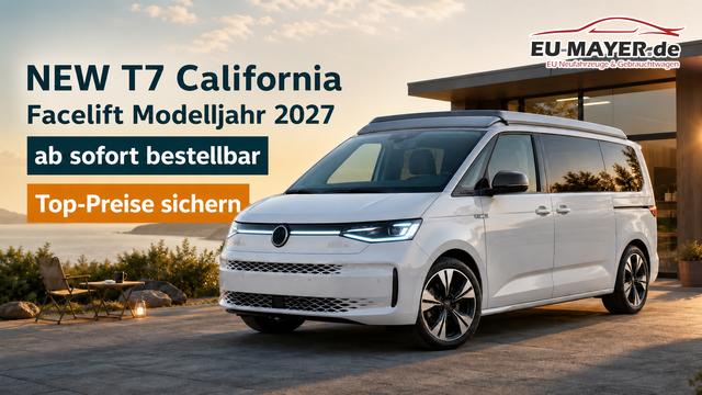 Volkswagen T7 California Coast 2.0 TSI 204PS DSG (AUTOMATIK), SOMMERK&Uuml;CHE, Privacy-Glas, Aufstelldach, Parksensoren vorne/hinten, R&uuml;ckfahrkamera, Klimaanlage Climatic, M-Lederlenkrad, ACC Tempomat, Digital Cockpit Pro, Schiebet&uuml;re links/rechts 