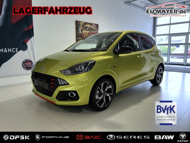 Hyundai i10 - N Line 1.0 T-GDI 66 kW (90 PS) Line-Interieur-Paket, Lenkradheizung, Sitzheizung, Klimaautomatik, Radio, DAB, Apple CarPlay, Android Auto, Navigationssystem, R&uuml;ckfahrkamera, Verkehrszeichenerkennung, Tempomat, 16 Zoll Leichtmetallfelgen, uvm.