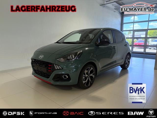 Hyundai i10 - N Line 1.0 T-GDI 66 kW (90 PS) Line-Interieur-Paket, Lenkradheizung, Sitzheizung, Klimaautomatik, Radio, DAB, Apple CarPlay, Android Auto, Navigationssystem, R&uuml;ckfahrkamera, Verkehrszeichenerkennung, Tempomat, 16 Zoll Leichtmetallfelgen, uvm.