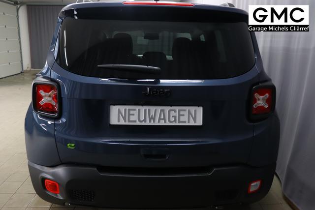 Jeep Renegade 1.5 T4 DCT7 e-Hybrid Limited 1469 96 kW435 Blue Shade Leder Schwarz "Navigationssystem 01K Design-Paket Black Pack 2XL Leder-Paket 2T2 Funktions-Paket 7KS Winter-Paket UGM Uconnect Smartouch 8.4 mit 8,4""-Touchscreen, Navigationssystem, Bluetooth, AUX-IN-und USB sowie DAB, Apple CarPlay&Android Auto und LIVE Services 070 Seitenscheiben hinten und Heckscheibe verdunkelt 108 18""-Leichtmetallfelgen, schwarz glänzend 61P Blue Shade"