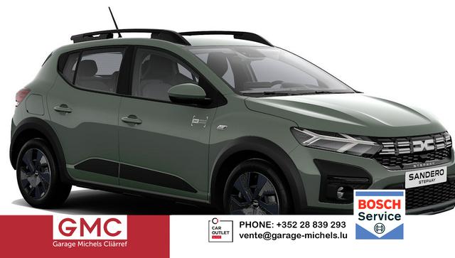 Dacia Sandero Stepway - Expression 1.0 ECO-G100 LPG-GASANLAGE/BENZIN, Safari-Grün Metallic, MEDIA NAVIGATION 8", Klimaanlage, Parksensoren hinten, Tempomat, Dachreling, Lederlenkrad, 4x elektr. Fensterheber, Armlehne, Spiegel einstell-/beheizbar, ZV mit Fernbedienung