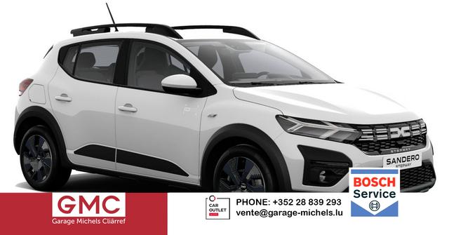 Dacia Sandero Stepway - Expression 1.0 ECO-G100 LPG-GASANLAGE/BENZIN, Weiß, MEDIA NAVIGATION 8", Parksensoren vorn & hinten, Rückfahrkamera, Toter-Winkel-Warner, Klimaanlage, Tempomat, Dachreling, Lederlenkrad, 4x elektr. Fensterheber, Armlehne, Spiegel einstell-/beheizbar