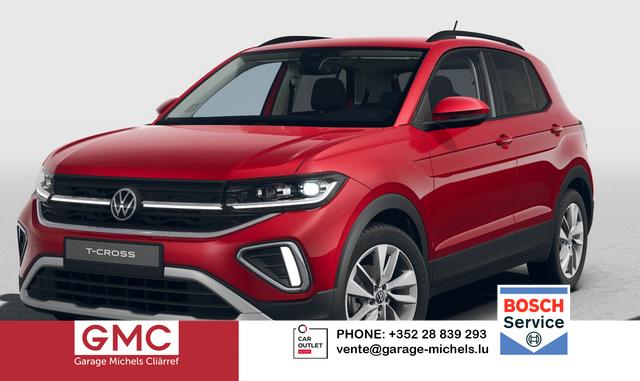 Volkswagen T-Cross - LIFE 1.0 TSI 115PS DSG/AUTOMATIK, Kings-Red-Metallic, Parksensoren v/h, Rückfahrkamera, Privacy-Glas, Sitzheizung, Climatronic, IQ LIGHT MATRIX-LED, Radio Ready2Discover+Wireless App-Connect, 17" Alu, KEYLESS, M-Lederlenkrad, Dachreling