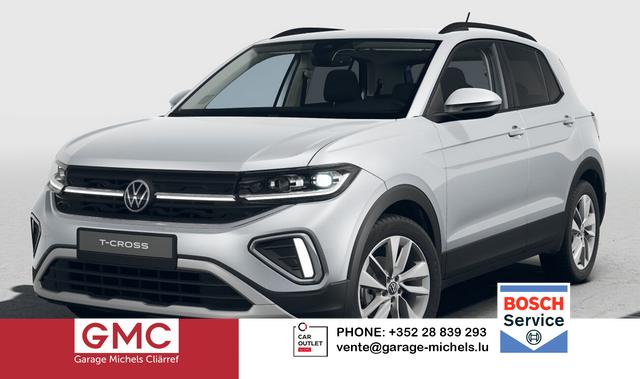 Volkswagen T-Cross - LIFE 1.0 TSI 115PS DSG/AUTOMATIK, Silber-Metallic, Parksensoren v/h, Rückfahrkamera, Privacy-Glas, Sitzheizung, Climatronic, IQ LIGHT MATRIX-LED, Radio Ready2Discover+Wireless App-Connect, 17" Alu, KEYLESS, M-Lederlenkrad, Dachreling