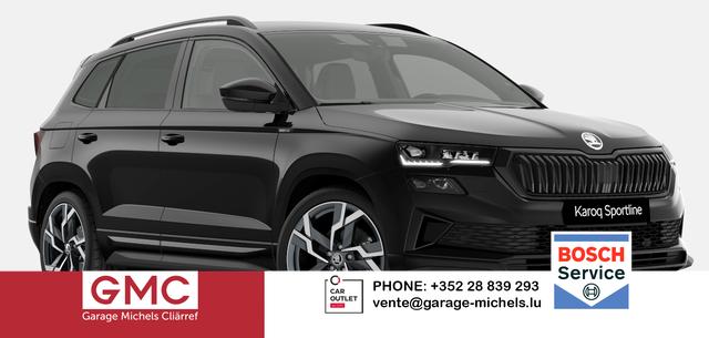 Skoda Karoq - Sportline 1.5 TSI 150PS DSG, SCHWARZ-MET, 5JGARANTIE, AHK SCHWENKBAR, 19" ALU SAGITARIUS, BEHEIZTE FRONTSCHEIBE, SITZHEIZUNG, MATRIX-LED, Elektr. Heckklappe, Virtual Cockpit 10", Climatronic, NAVI, ACC, Parksensoren v/h, R&uuml;ckfahrkamera, Dachreling, PRIVACY-GLAS