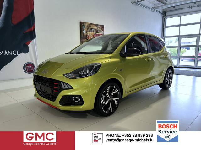 Hyundai i10 - N Line 1.0 T-GDI 66 kW (90 PS) Line-Interieur-Paket, Lenkradheizung, Sitzheizung, Klimaautomatik, Radio, DAB, Apple CarPlay, Android Auto, Navigationssystem, Rückfahrkamera, Verkehrszeichenerkennung, Tempomat, 16 Zoll Leichtmetallfelgen, uvm.