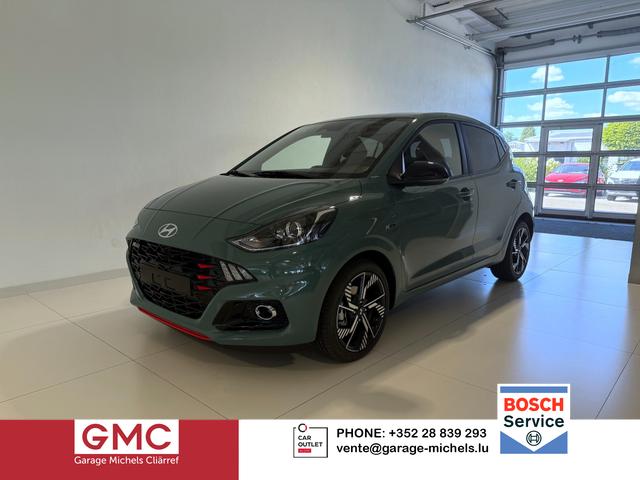 Hyundai i10 - N Line 1.0 T-GDI 66 kW (90 PS) Line-Interieur-Paket, Lenkradheizung, Sitzheizung, Klimaautomatik, Radio, DAB, Apple CarPlay, Android Auto, Navigationssystem, Rückfahrkamera, Verkehrszeichenerkennung, Tempomat, 16 Zoll Leichtmetallfelgen, uvm.