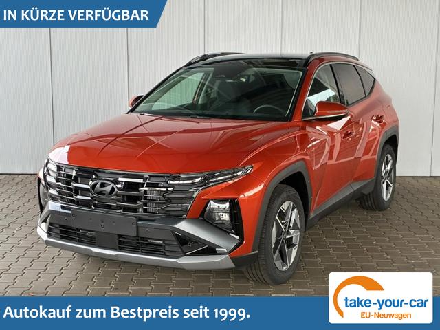 Hyundai TUCSON - E-Motion 1.6 T-GDI 2WD 48V DCT / Panoramadach ACC Sitz + Lenkradheizung LED Navi PDC V&H Kamera Alu 18" Vorlauffahrzeug