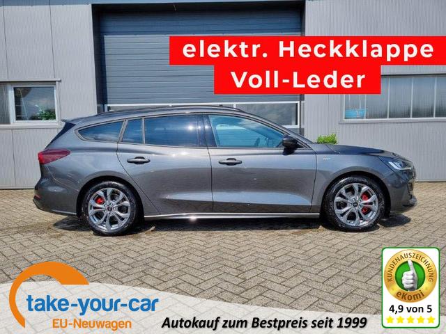 Ford Focus Turnier - 1.0 125PS ST-Line X Voll-Leder elektr. Heckklappe Winterpaket Rückf.Kamera ACC Klimaautomatik Sitzheizung Lenkradheizung Frontscheibe beheizb. Ford-Navi SYNC 4 B+O Sound DAB+ Bluetooth Apple Carplay Android Auto PDC v+h 2xKeyless 17-LM Vorlauffahrzeug