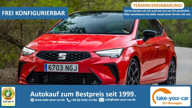 Seat Ibiza - FR Luxedition Black 1.0 TSI 70 kW, Alufelgen 18 Zoll Performance Matt, Dachspoiler schwarz, Seitenschweller Schwarz,, Klimaautomatik, Full LED, Sitzheizung, MF- Lederlenkrad, App Connect Link ,Licht & Sicht, R&uuml;ckkamera, Au&szlig;enspiegel elektr. klappbar, etc... Bestellfahrzeug 