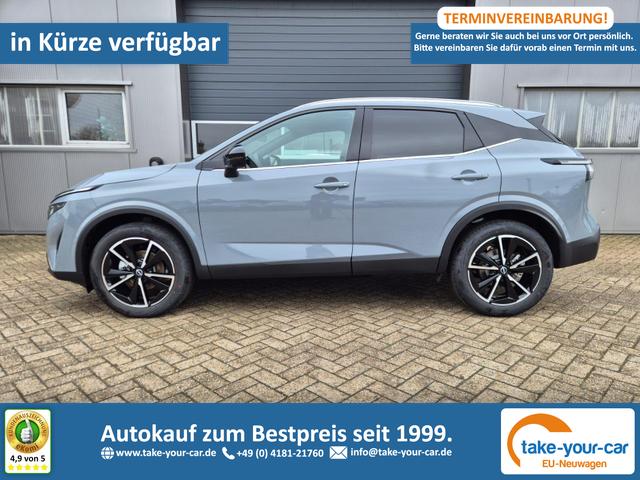 Nissan Qashqai - 1.3 DIG-T MHEV 158 PS X-Tronic Tekna Voll-Leder Klimaautomatik PanoGlasdach Sitzheizung Lenkradheizung Navi Head-Up Display elektr. Heckklappe ACC PDC v+h 360&deg;Kamera DAB Bluetooth Touchscreen Apple CarPlay Android Auto 19"LM Vorlauffahrzeug