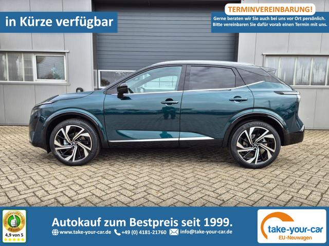 Nissan Qashqai - 1.3 DIG-T MHEV 158 PS X-Tronic Tekna Premium Paket 20"LM Teil-Leder PanoGlasdach Klimaautomatik Sitzheizung Lenkradheizung Navi Head-Up Display elektr. Heckklappe ACC PDC v+h 360&deg;Kamera DAB Bluetooth Touchscreen Apple CarPlay Android Auto Vorlauffahrzeug