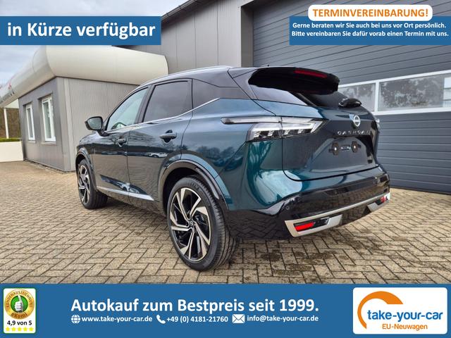 Nissan Qashqai - 1.3 DIG-T MHEV 158 PS X-Tronic Tekna Premium Paket 20"LM Teil-Leder PanoGlasdach Klimaautomatik Sitzheizung Lenkradheizung Navi Head-Up Display elektr. Heckklappe ACC PDC v+h 360&deg;Kamera DAB Bluetooth Touchscreen Apple CarPlay Android Auto Vorlauffahrzeug