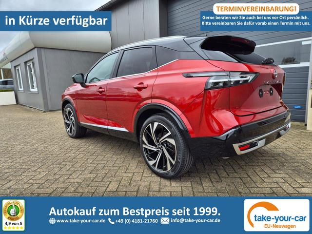 Nissan Qashqai - 1.3 DIG-T MHEV 158 PS X-Tronic Tekna Premium Paket 20"LM Teil-Leder PanoGlasdach Klimaautomatik Sitzheizung Lenkradheizung Navi Head-Up Display elektr. Heckklappe ACC PDC v+h 360&deg;Kamera DAB Bluetooth Touchscreen Apple CarPlay Android Auto Vorlauffahrzeug