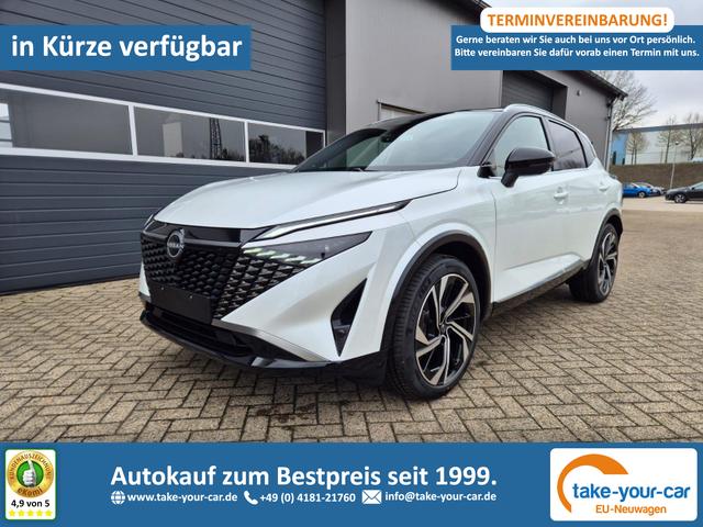 Nissan Qashqai - 1.3 DIG-T MHEV 158 PS X-Tronic Tekna Premium Paket 20"LM Teil-Leder PanoGlasdach Klimaautomatik Sitzheizung Lenkradheizung Navi Head-Up Display elektr. Heckklappe ACC PDC v+h 360&deg;Kamera DAB Bluetooth Touchscreen Apple CarPlay Android Auto Vorlauffahrzeug