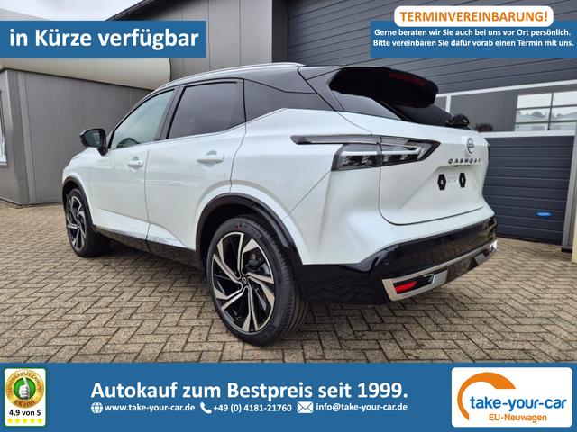 Nissan Qashqai - 1.3 DIG-T MHEV 158 PS X-Tronic Tekna Premium Paket 20"LM Teil-Leder PanoGlasdach Klimaautomatik Sitzheizung Lenkradheizung Navi Head-Up Display elektr. Heckklappe ACC PDC v+h 360&deg;Kamera DAB Bluetooth Touchscreen Apple CarPlay Android Auto Vorlauffahrzeug