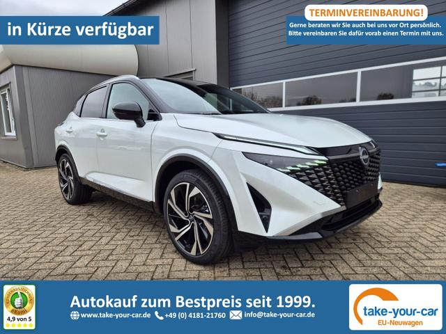 Nissan Qashqai - 1.3 DIG-T MHEV 158 PS X-Tronic Tekna Premium Paket 20"LM Teil-Leder PanoGlasdach Klimaautomatik Sitzheizung Lenkradheizung Navi Head-Up Display elektr. Heckklappe ACC PDC v+h 360&deg;Kamera DAB Bluetooth Touchscreen Apple CarPlay Android Auto Vorlauffahrzeug