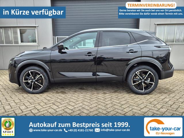 Nissan Qashqai - 1.3 DIG-T MHEV 158 PS X-Tronic Tekna Voll-Leder Klimaautomatik PanoGlasdach Sitzheizung Lenkradheizung Navi Head-Up Display elektr. Heckklappe ACC PDC v+h 360&deg;Kamera DAB Bluetooth Touchscreen Apple CarPlay Android Auto 19"LM Vorlauffahrzeug