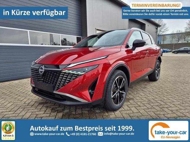 Nissan Qashqai - 1.3 DIG-T MHEV 158 PS X-Tronic Tekna Voll-Leder Klimaautomatik PanoGlasdach Sitzheizung Lenkradheizung Navi Head-Up Display elektr. Heckklappe ACC PDC v+h 360&deg;Kamera DAB Bluetooth Touchscreen Apple CarPlay Android Auto 19"LM Vorlauffahrzeug