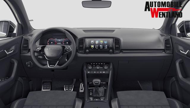 Skoda Karoq Sportline 1.5 TSI 150PS DSG, STAHL-GRAU, 5JGARANTIE, AHK SCHWENKBAR, 19" ALU SAGITARIUS, BEHEIZTE FRONTSCHEIBE, SITZHEIZUNG, MATRIX-LED, Elektr. Heckklappe, Virtual Cockpit 10", Climatronic, NAVI, ACC, Parksensoren v/h, R&uuml;ckfahrkamera, Dachreling, PRIVACY-GLAS 