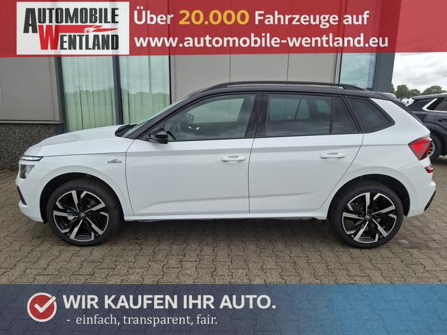 Skoda Kamiq Monte Carlo 1.5 TSI 150PS DSG, 5J GARANTIE, WEISS-MET/Dach schwarz, 18" ALU, AHK SCHWENKBAR, Panoramadach, Matrix-LED, Parksensoren v/h, Kamera, Tempomat, Virtual Cockpit (8"!!), Kessy, Winter-Paket, Climatronic, Radio 8", SmartLink, NSW, Sport-M-Lederlenkrad beheizt 