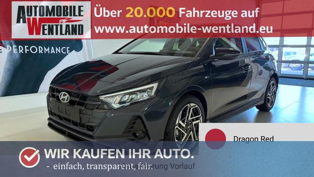 Hyundai i20 - N Line 1.0 T-GDI DCT 73 kW (100 PS) Induktionsladestation, Toter-Winkel-Assis. Lenkradheizung, Sitzheizung, Klimaautomatik, Android Auto, Apple CarPlay, Navigationssystem, Virtual Cockpit, Einparkhilfe v + h, R&uuml;ckfahrkamera, 17 Zoll Leichtmetallfelgen, uvm.