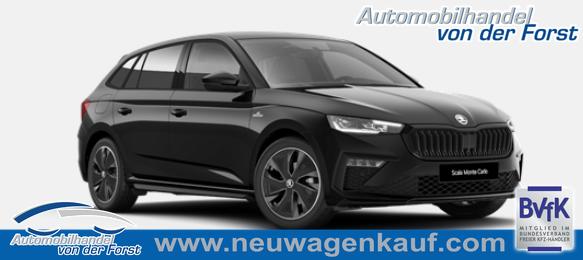 Skoda Scala - "Monte Carlo" (1) LIEFERUNG KOSTENLOS! 1.0 TSI 115PS, SCHWARZ-METALLIC, Panoramadach, 17"Alu, Climatronic, MATRIX-LED, Kessy, Verlängerte Heckscheibe, SunSet, Parksensoren vorn/hinten, Rückfahrkamera, Tempomat, Winter-Paket, Sport-M-Lederlenkrad beheizt, Virtual Cockpit, Radio 8", SmartLink