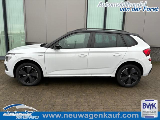 Skoda Kamiq - "Monte Carlo" (1) LIEFERUNG KOSTENLOS! 1.5 TSI 150PS DSG/AUTOMATIK, Moon-White/Dach schwarz, AHK-VORBEREITUNG, Panoramadach, 17"Alu, Matrix-LED, Parksensoren v/h, Kamera, Tempomat, Virtual Cockpit, Kessy, Winter-Paket, Climatronic, Radio 8", SmartLink, NSW, Dachreling, Sport-M-Lederlenkrad be