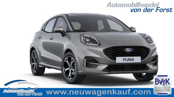 Ford Puma - "ST-Line" 1.0 EcoBoost 125PS AUTOMATIK, SOLAR-SILVER Metallic, 17" Alu, NAVIGATION, Klimaautomatik, Privacy-Glas, Parksensoren hinten, Rückfahrkamera, Tempomat, Sportfahrwerk