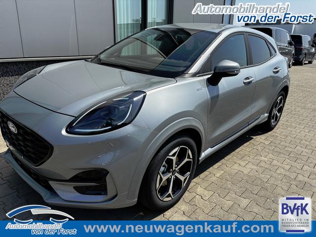 Ford Puma - "ST-Line" LIEFERUNG KOSTENLOS! 1.0 125PS AUTOMATIK, SOLAR-SILVER-METALLIC, 5 Jahre Garantie, Winterpaket: Sitzheizung, Beheizte Frontscheibe, 17" Alufelgen, Klimaautomatik, NAVIGATION 12", Parksensoren hinten, Rückfahrkamera, Voll-LED-Scheinwerfer, Tempomat