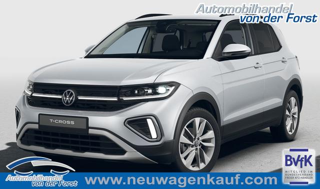 Volkswagen T-Cross - "Life" 1.0 TSI 115PS DSG/AUTOMATIK, Silber-Metallic, Parksensoren v/h, Rückfahrkamera, Privacy-Glas, Sitzheizung, Climatronic, IQ LIGHT MATRIX-LED, Radio Ready2Discover+Wireless App-Connect, 17" Alu, KEYLESS, M-Lederlenkrad, Dachreling