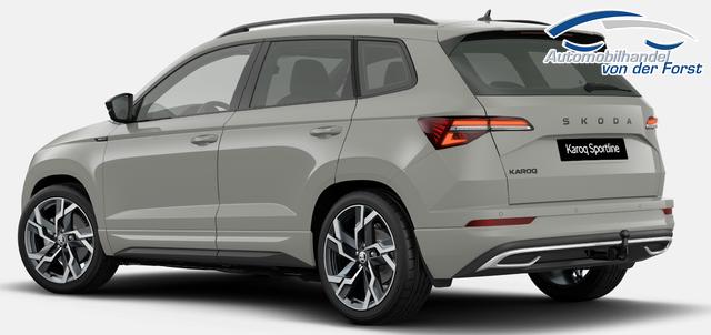 Skoda Karoq "Sportline" LIEFERUNG KOSTENLOS & PREISGARANTIE* 1.5 TSI 150PS DSG, STAHL-GRAU, 5JGARANTIE, AHK SCHWENKBAR, 19" ALU SAGITARIUS, BEHEIZTE FRONTSCHEIBE, SITZHEIZUNG, MATRIX-LED, Elektr. Heckklappe, Virtual Cockpit 10", Climatronic, NAVI, ACC, Parksensoren v/h, R&uuml;ckfahrkamera, Dachreling, PRIVACY-GLAS 