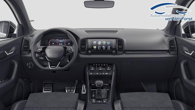 Skoda Karoq "Sportline" LIEFERUNG KOSTENLOS & PREISGARANTIE* 1.5 TSI 150PS DSG, SCHWARZ-MET, 5JGARANTIE, AHK SCHWENKBAR, 19" ALU SAGITARIUS, BEHEIZTE FRONTSCHEIBE, SITZHEIZUNG, MATRIX-LED, Elektr. Heckklappe, Virtual Cockpit 10", Climatronic, NAVI, ACC, Parksensoren v/h, R&uuml;ckfahrkamera, Dachreling, PRIVACY-GLAS 