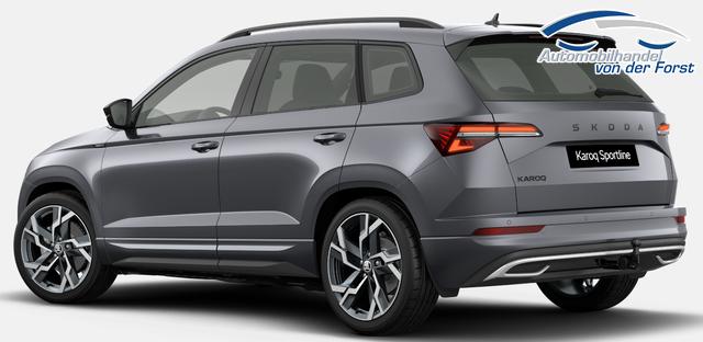 Skoda Karoq "Sportline" LIEFERUNG KOSTENLOS & PREISGARANTIE* 1.5 TSI 150PS DSG, GRAPHIT-MET, 5JGARANTIE, AHK SCHWENKBAR, 19" ALU SAGITARIUS, BEHEIZTE FRONTSCHEIBE, SITZHEIZUNG, MATRIX-LED, Elektr. Heckklappe, Virtual Cockpit 10", Climatronic, NAVI, ACC, Parksensoren v/h, R&uuml;ckfahrkamera, Dachreling, PRIVACY-GLAS 