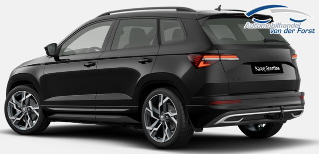 Skoda Karoq "Sportline" LIEFERUNG KOSTENLOS & PREISGARANTIE* 1.5 TSI 150PS DSG, SCHWARZ-MET, 5JGARANTIE, AHK SCHWENKBAR, 19" ALU SAGITARIUS, BEHEIZTE FRONTSCHEIBE, SITZHEIZUNG, MATRIX-LED, Elektr. Heckklappe, Virtual Cockpit 10", Climatronic, NAVI, ACC, Parksensoren v/h, R&uuml;ckfahrkamera, Dachreling, PRIVACY-GLAS 