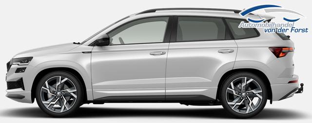 Skoda Karoq "Sportline" LIEFERUNG KOSTENLOS & PREISGARANTIE* 1.5 TSI 150PS DSG, WEISS-MET, 5JGARANTIE, AHK SCHWENKBAR, 19" ALU SAGITARIUS, BEHEIZTE FRONTSCHEIBE, SITZHEIZUNG, MATRIX-LED, Elektr. Heckklappe, Virtual Cockpit 10", Climatronic, NAVI, ACC, Parksensoren v/h, R&uuml;ckfahrkamera, Dachreling, PRIVACY-GLAS 