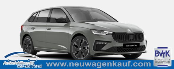 Skoda Scala - "Monte Carlo" (1) LIEFERUNG KOSTENLOS! 1.0 TSI 115PS, Panoramadach, 17"Alu, Climatronic, MATRIX-LED, Kessy, Verlängerte Heckscheibe, SunSet, Parksensoren vorn/hinten, Rückfahrkamera, Tempomat, Winter-Paket, Sport-M-Lederlenkrad beheizt, Virtual Cockpit, Radio 8", SmartLink