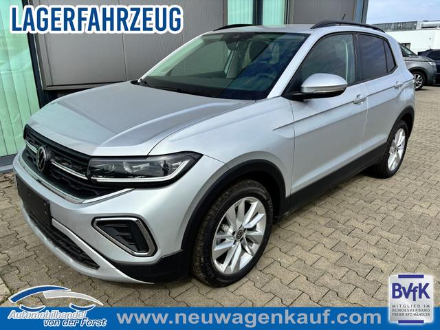Volkswagen T-Cross - "Life" 1.0 TSI 115PS DSG/AUTOMATIK, Silber-Metallic, Parksensoren v/h, Rückfahrkamera, Privacy-Glas, Sitzheizung, Climatronic, IQ LIGHT MATRIX-LED, Radio Ready2Discover+Wireless App-Connect, 17" Alu, KEYLESS, M-Lederlenkrad, Dachreling