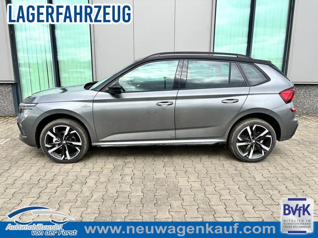 Skoda Kamiq - "Monte Carlo" (1) LIEFERUNG KOSTENLOS! 1.0 TSI 115PS DSG, GRAU-MET/Dach schwarz, 18" ALU, AHK-VORBEREITUNG, Panoramadach, Matrix-LED, Parksensoren v/h, Kamera, Tempomat, Virtual Cockpit (8"!!), Kessy, Winter-Paket, Climatronic, Radio 8", SmartLink, NSW, Sport-M-Lederlenkrad beheizt, Dachreling