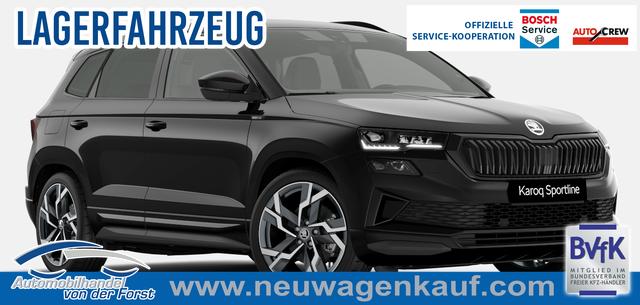 Skoda Karoq - "Sportline" LIEFERUNG KOSTENLOS & PREISGARANTIE* 1.5 TSI 150PS DSG, SCHWARZ-MET, 5JGARANTIE, AHK SCHWENKBAR, 19" ALU SAGITARIUS, BEHEIZTE FRONTSCHEIBE, SITZHEIZUNG, MATRIX-LED, Elektr. Heckklappe, Virtual Cockpit 10", Climatronic, NAVI, ACC, Parksensoren v/h, R&uuml;ckfahrkamera, Dachreling, PRIVACY-GLAS