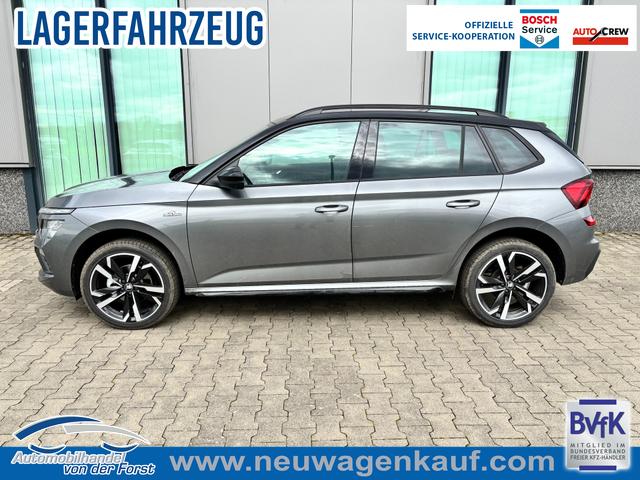 Skoda Kamiq - "Monte Carlo" (1) LIEFERUNG KOSTENLOS! 1.0 TSI 115PS DSG, GRAU-MET/Dach schwarz, 18" ALU, AHK-VORBEREITUNG, Panoramadach, Matrix-LED, Parksensoren v/h, Kamera, Tempomat, Virtual Cockpit (8"!!), Kessy, Winter-Paket, Climatronic, Radio 8", SmartLink, NSW, Sport-M-Lederlenkrad beheizt, Dachreling