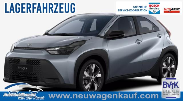 Toyota Aygo X - "Play / EU-Active" LIEFERUNG KOSTENLOS! 1.5 Hybrid 115PS CVT/AUTOMATIK, Celestite Grey Metallic , 3 Jahre Garantie, 17" Alufelgen, Sitzheizung, R&uuml;ckfahrkamera, Klimaautomatik, Audiosystem 9" + Smartphone-Integration, Lederlenkrad, ACC, ZV mit Fernbedienung