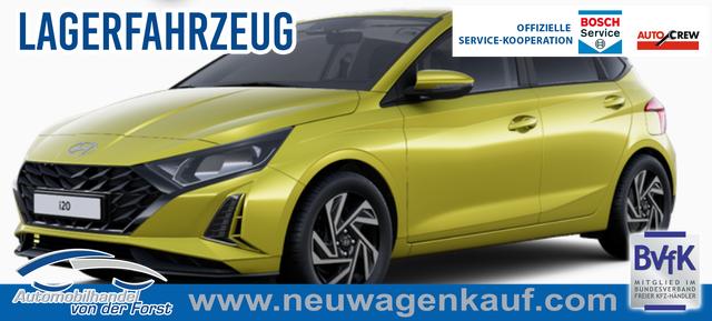 Hyundai i20 - "Family" LIEFERUNG KOSTENLOS! 1.0 T-GDI 90PS, NAVI 10,25", LUCID-LIME Metallic, Winter-Pack: Sitzheizung + Lenkradheizung, 16" ALU, Klimaautomatik, Privacy-Glas, Parksensoren hinten, R&uuml;ckfahrkamera, Tempomat, Lederlenkrad, Reserverad, Alarm, Armlehne, 4x elektr. Fensterheber