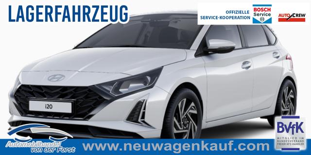 Hyundai i20 - "Family" LIEFERUNG KOSTENLOS! 1.0 T-GDI 90PS, NAVI 10,25", Sonderfarbe ATLAS-WHITE, Winter-Pack: Sitzheizung + Lenkradheizung, 16" ALU, Klimaautomatik, Privacy-Glas, Parksensoren hinten, R&uuml;ckfahrkamera, Tempomat, Lederlenkrad, Reserverad, Alarm, Armlehne, 4x elektr. Fensterheber