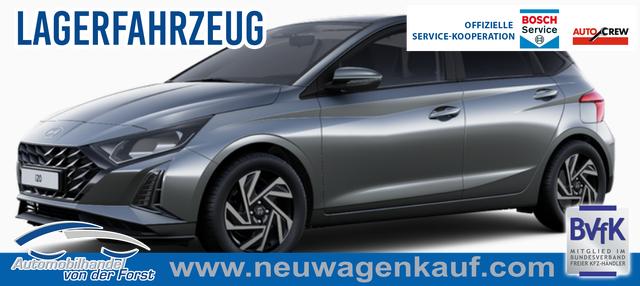 Hyundai i20 - "Family" LIEFERUNG KOSTENLOS! 1.0 T-GDI 90PS, NAVI 10,25", AURORA-GRAU METALLIC, Winter-Pack: Sitzheizung + Lenkradheizung, 16" ALU, Klimaautomatik, Privacy-Glas, Parksensoren hinten, R&uuml;ckfahrkamera, Tempomat, Lederlenkrad, Reserverad, Alarm, Armlehne, 4x elektr. Fensterheber