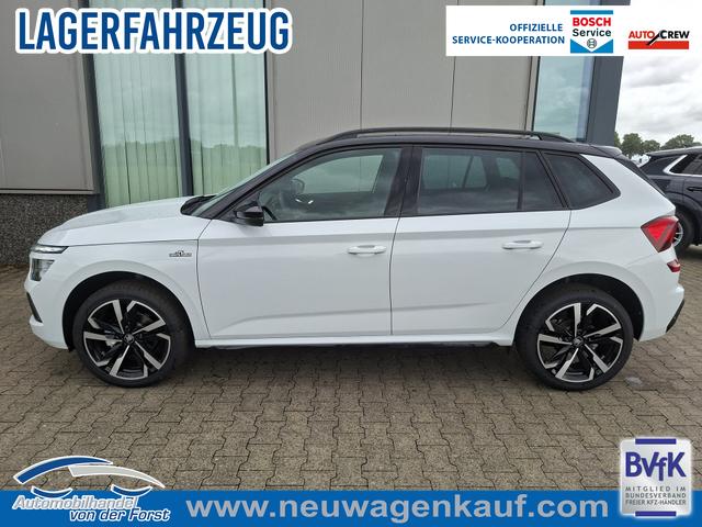 Skoda Kamiq - "Monte Carlo" (1) LIEFERUNG KOSTENLOS! 1.5 TSI 150PS DSG, 5J GARANTIE, WEISS-MET/Dach schwarz, 18" ALU, AHK SCHWENKBAR, Panoramadach, Matrix-LED, Parksensoren v/h, Kamera, Tempomat, Virtual Cockpit (8"!!), Kessy, Winter-Paket, Climatronic, Radio 8", SmartLink, NSW, Sport-M-Lederlenkrad beheizt